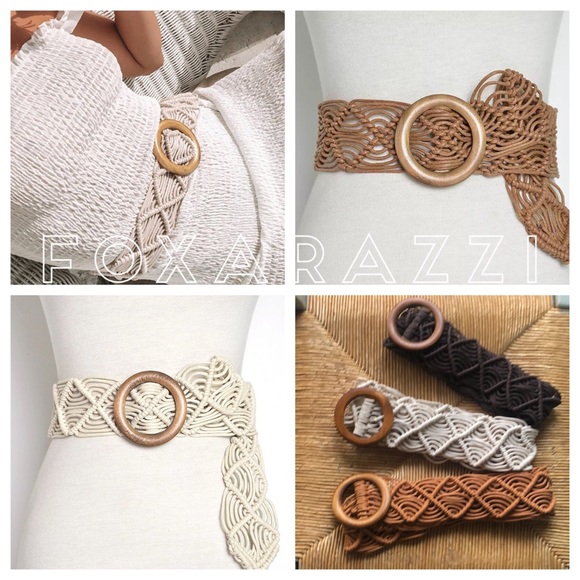 Anthropologie Accessories - 🆕Boho Macrame & Wood Adjustable Length Woven Belt